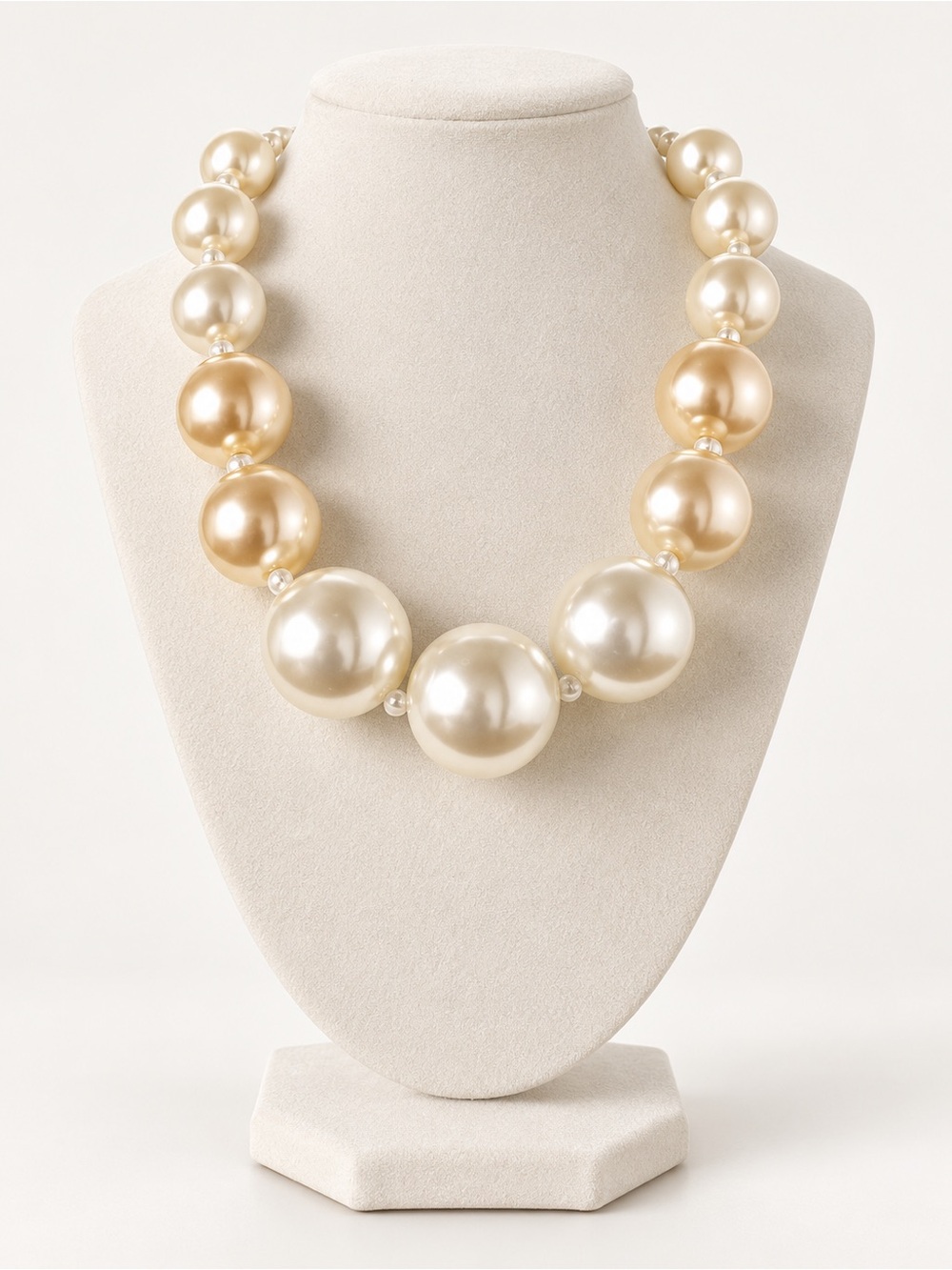 Roman Oversized Faux Pearl Statement Necklace Cream Champagne Beaded
